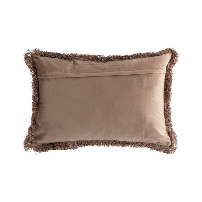 Decoratief kussen Nous Taupe Fluweel Sierkussen met franjes Rechthoekig-Decoratief kussen-PTMD