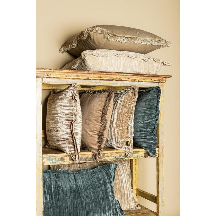 Decoratief kussen Senny Blauw Fluweel Sierkussen Ruffle Rim Vierkant L-Decoratief kussen-PTMD