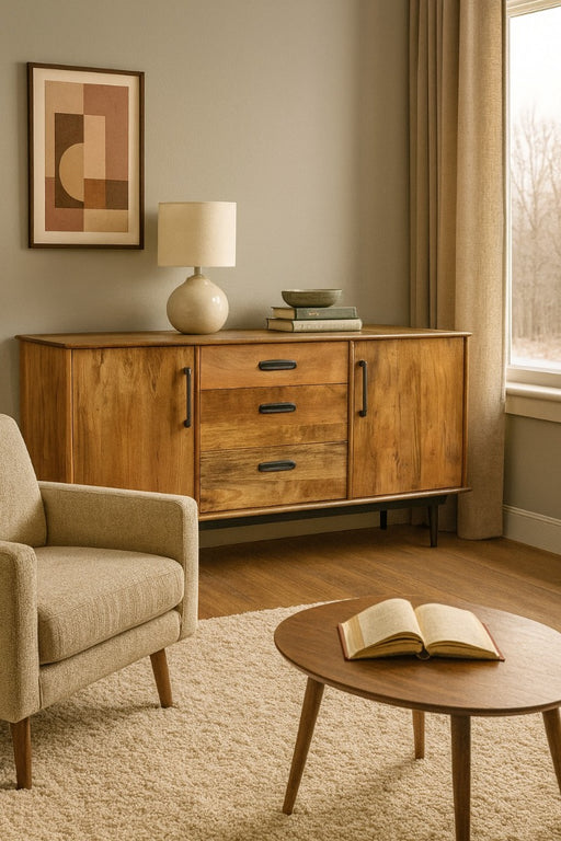 Dressoir Ayleen Mangohout Naturel hout 200x45 cm-Dressoirs-Livingfurn