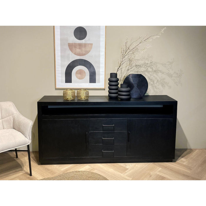 Dressoir Jaxx Mangohout Zwart 180x40x85 cm-Dressoirs-Livingfurn