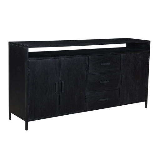 Dressoir Kala Open Mangohout Zwart 180x40x85 cm-Dressoirs-Livingfurn