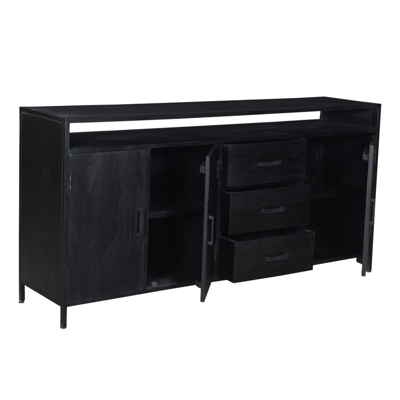 Dressoir Kala Open Mangohout Zwart 180x40x85 cm-Dressoirs-Livingfurn