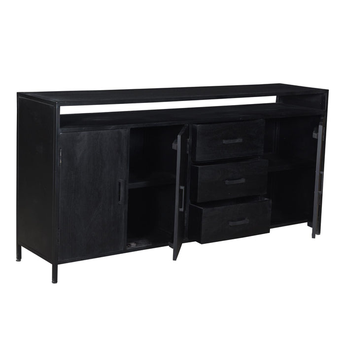 Dressoir Kala Open Mangohout Zwart 180x40x85 cm-Dressoirs-Livingfurn