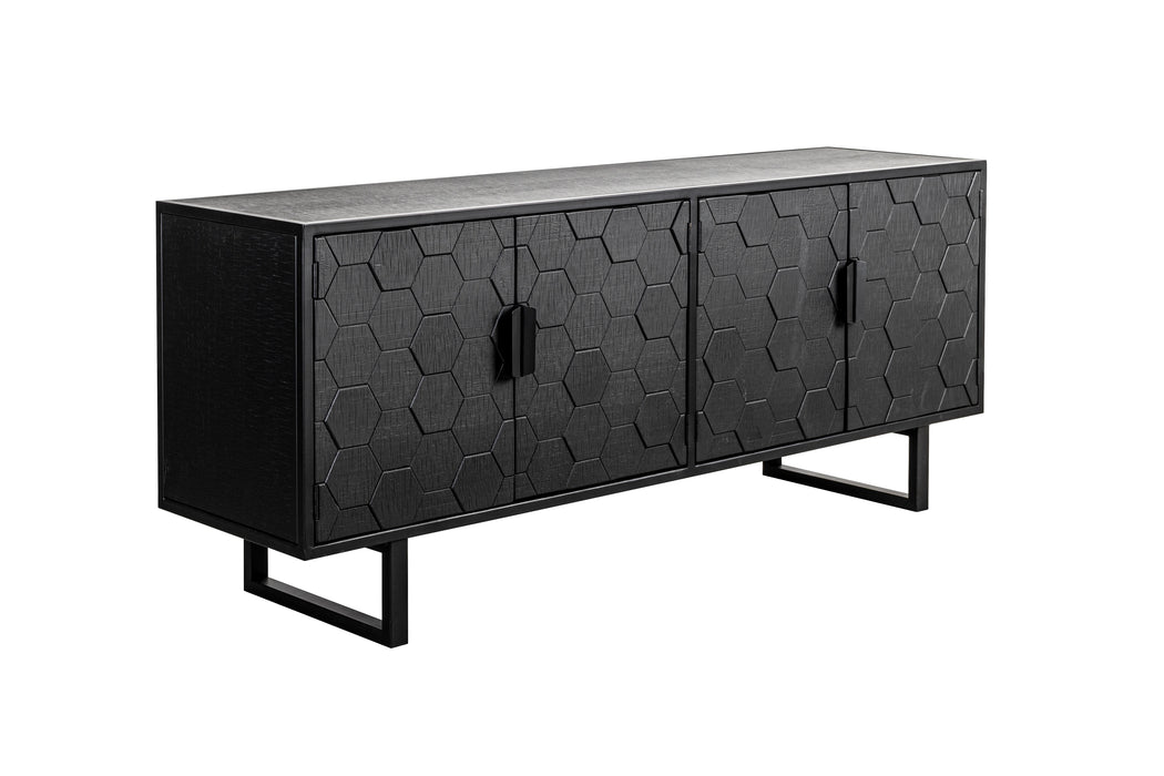 Dressoir Linc Low Fir hout, Metaal Zwart 36x140 cm-Dressoirs-Creating Home