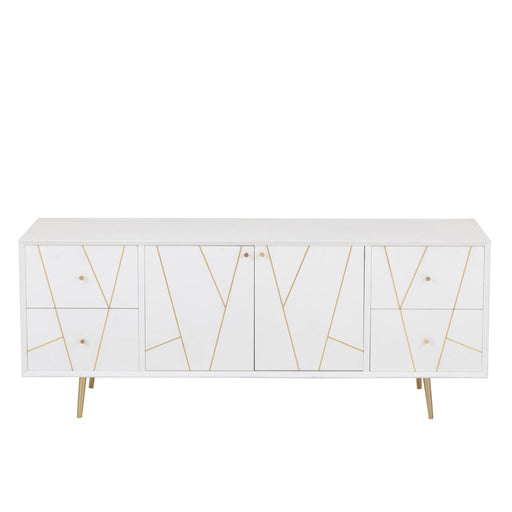 Dressoir Lines 4 Drawers 2-deurs Hout/Metaal Wit/Goud-Dressoirs-J-Line