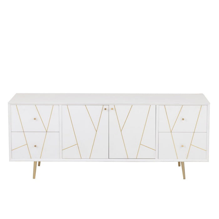 nan Dressoir Lines 4 Drawers 2-deurs Hout/Metaal Wit/Goud-Dressoirs-J-Line