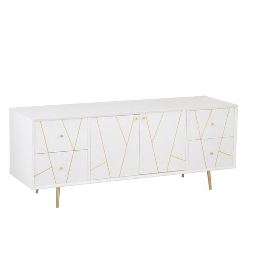 Dressoir Lines 4 Drawers 2-deurs Hout/Metaal Wit/Goud-Dressoirs-J-Line