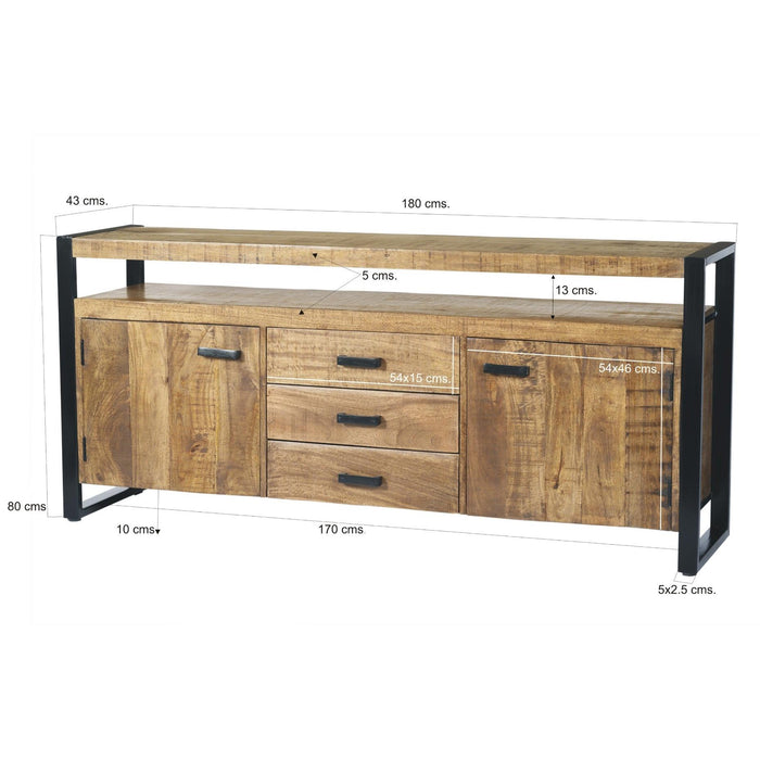 Dressoir Nairobi Mangohout Naturel hout 180x45x80 cm-Dressoirs-Livingfurn
