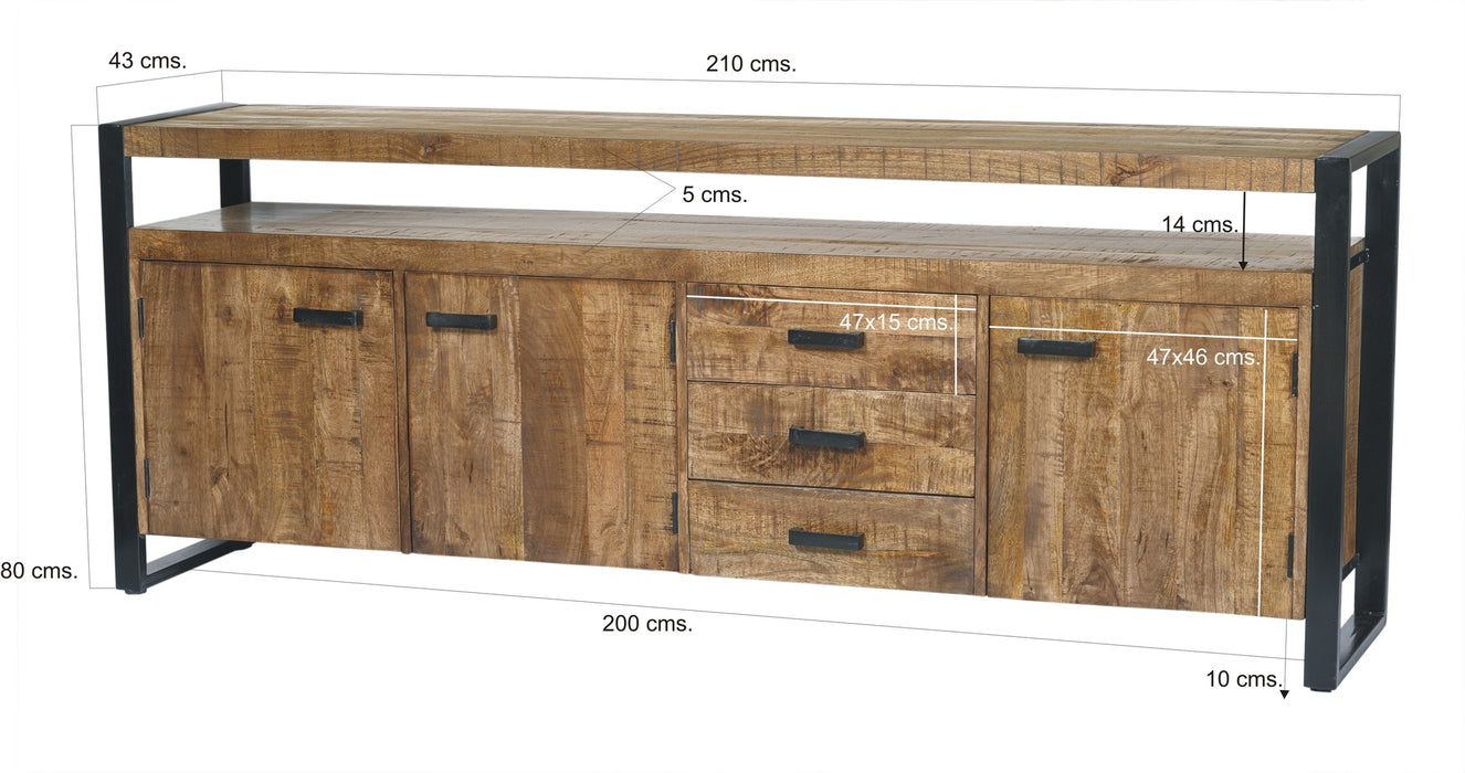Dressoir Nairobi Mangohout Naturel hout 210x45x80 cm-Livingfurn