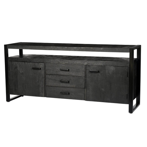 Dressoir Norris Mangohout Zwart 180x43x80 cm-Dressoirs-Livingfurn