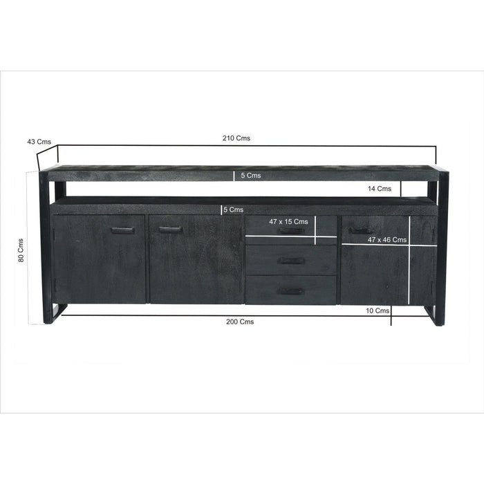 Dressoir Norris Mangohout Zwart 43x210x80 cm-Dressoirs-Livingfurn