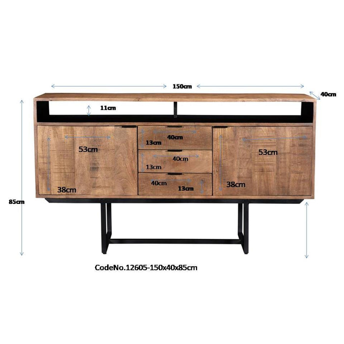 Dressoir Valdez Mangohout Naturel hout 150x40x80 cm-Dressoirs-Livingfurn