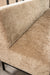 Beige gestoffeerde Xania eetkamerbank van 240 cm met een slank zwart metalen onderstel.