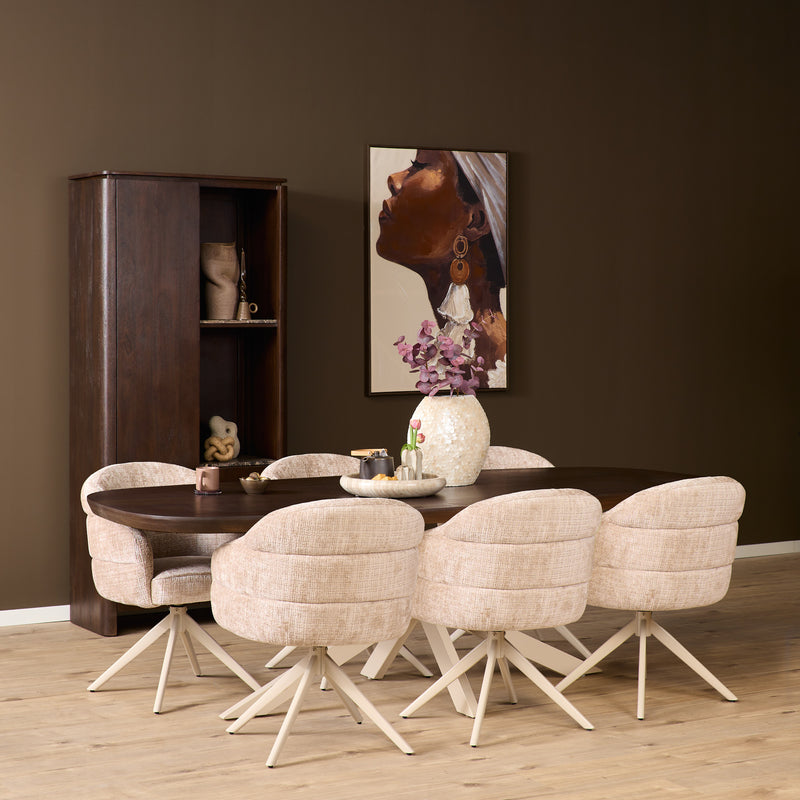 Eetkamerstoel Bella Beige Poot Zand Met armleuning 64x65x83 cm-Eetkamerstoelen-Starfurn