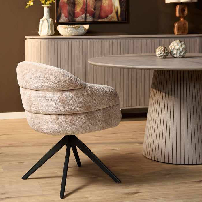 Eetkamerstoel Bella - Beige - Poot Zwart - Met armleuning-Eetkamerstoelen-Starfurn