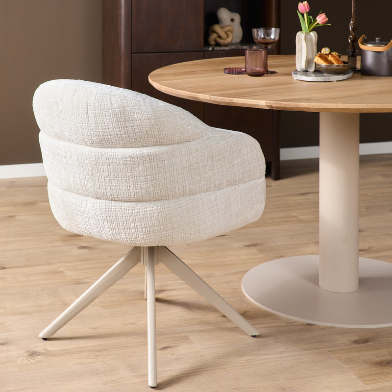 Eetkamerstoel Bella Off Wit Poot Zand Met armleuning 64x65x83 cm-Eetkamerstoelen-Starfurn