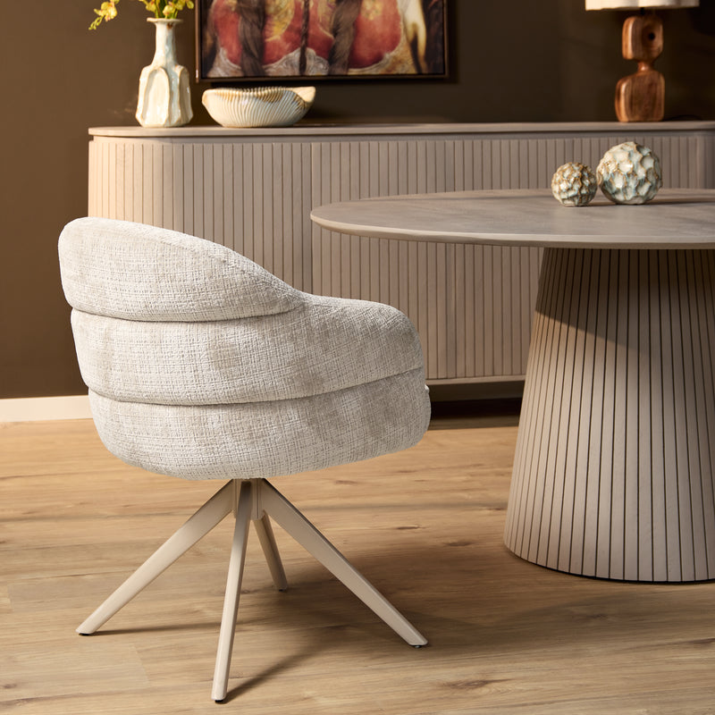 Eetkamerstoel Bella Off Wit Poot Zand Met armleuning 64x65x83 cm-Eetkamerstoelen-Starfurn