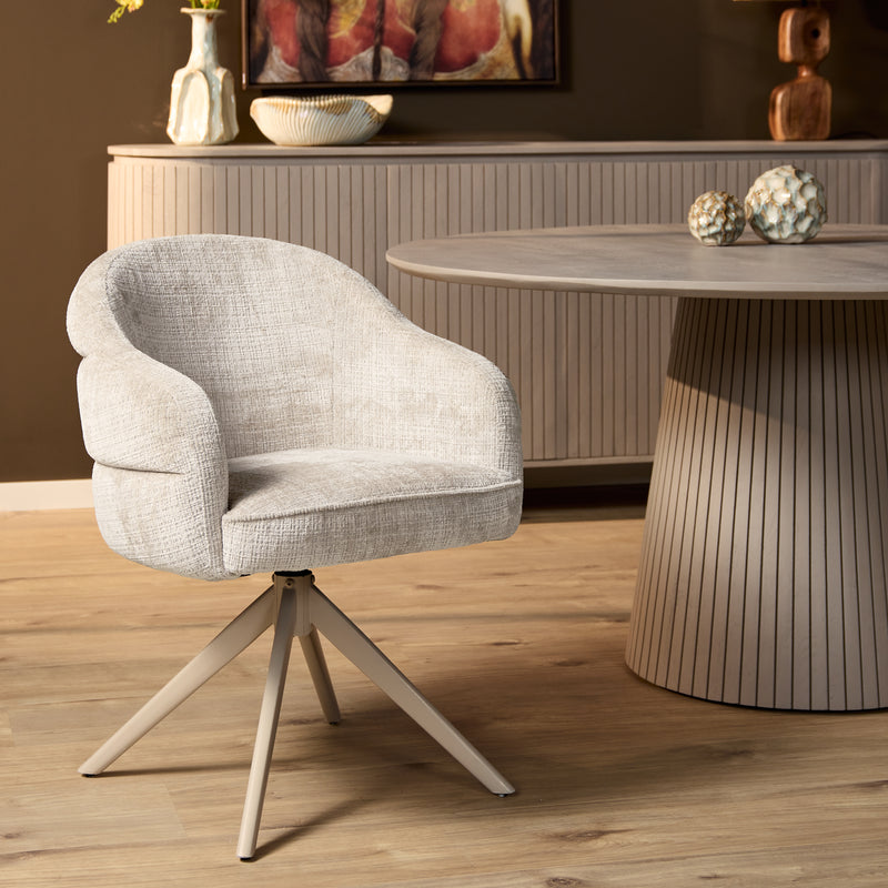 Eetkamerstoel Bella Off Wit Poot Zand Met armleuning 64x65x83 cm-Eetkamerstoelen-Starfurn