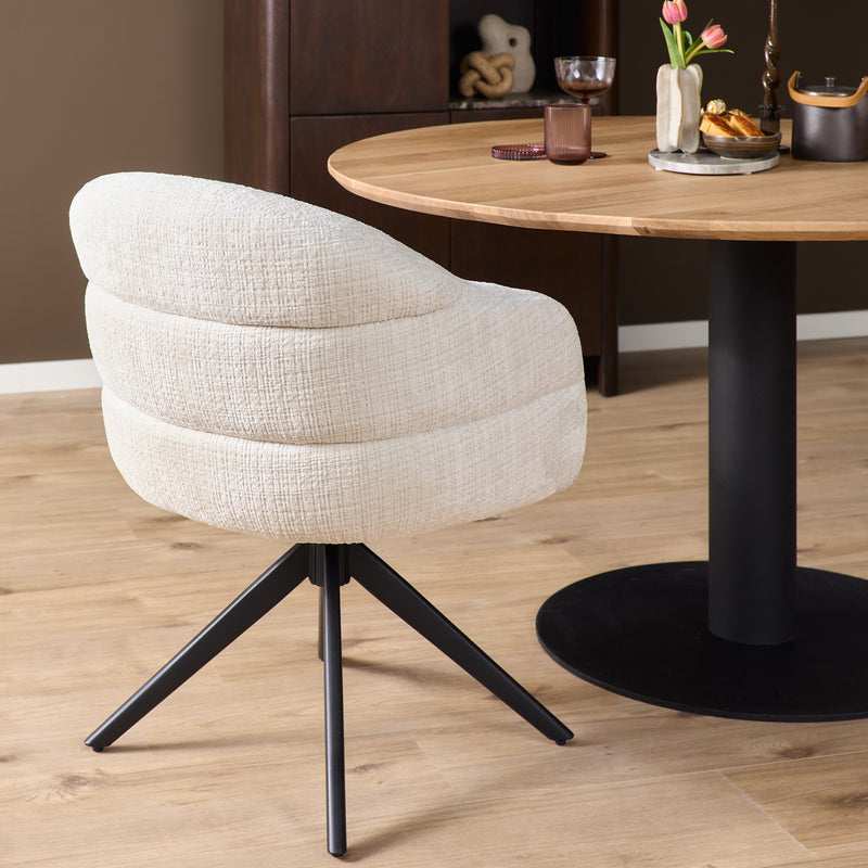 Eetkamerstoel Bella Off Wit Poot Zwart Met armleuning 64x65x83 cm-Eetkamerstoelen-Starfurn