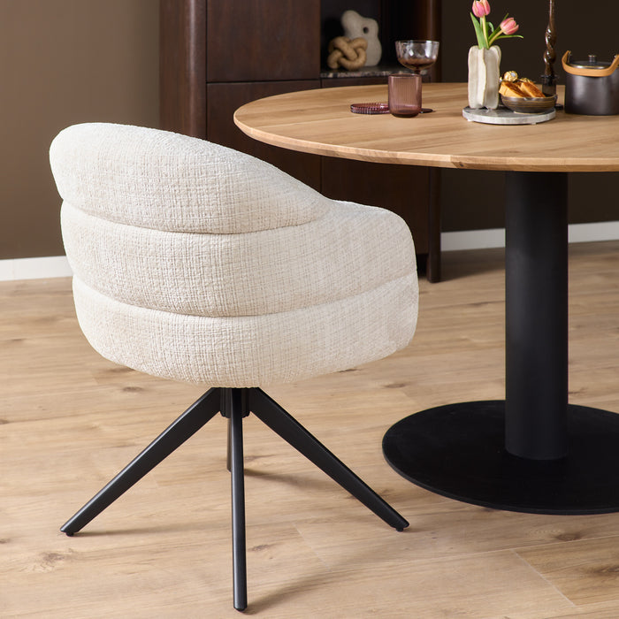 Eetkamerstoel Bella - Off Wit - Poot Zwart - Met armleuning-Eetkamerstoelen-Starfurn