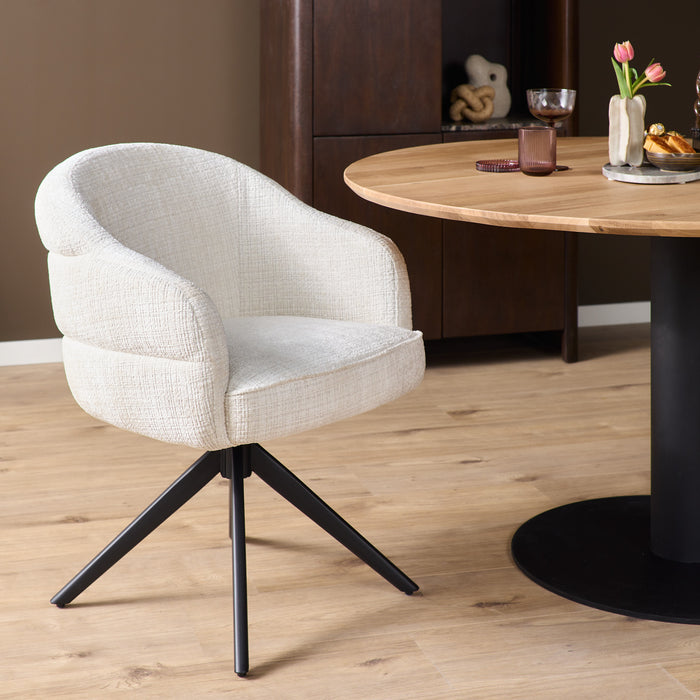 Eetkamerstoel Bella - Off Wit - Poot Zwart - Met armleuning-Eetkamerstoelen-Starfurn