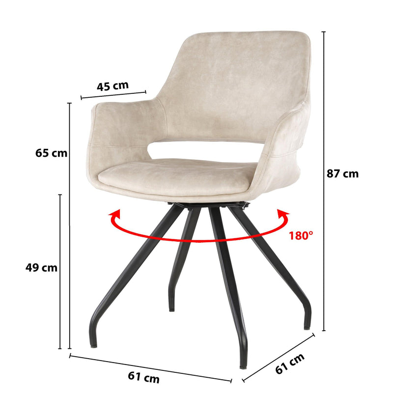 Eetkamerstoel Capp Beige Fluweel Draaibaar 61 cm 61x61x88 cm-Eetkamerstoelen-Livingfurn