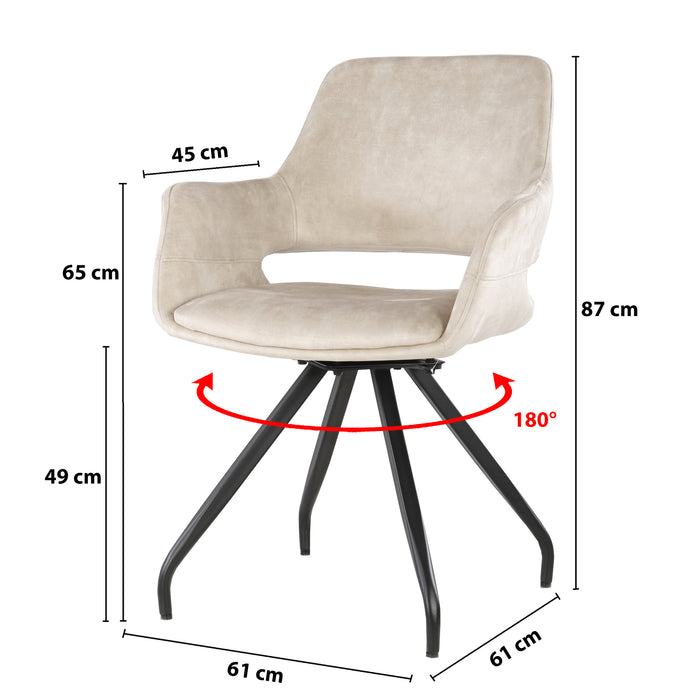 Eetkamerstoel Capp Beige Fluweel Draaibaar 61 cm-Eetkamerstoelen-Livingfurn