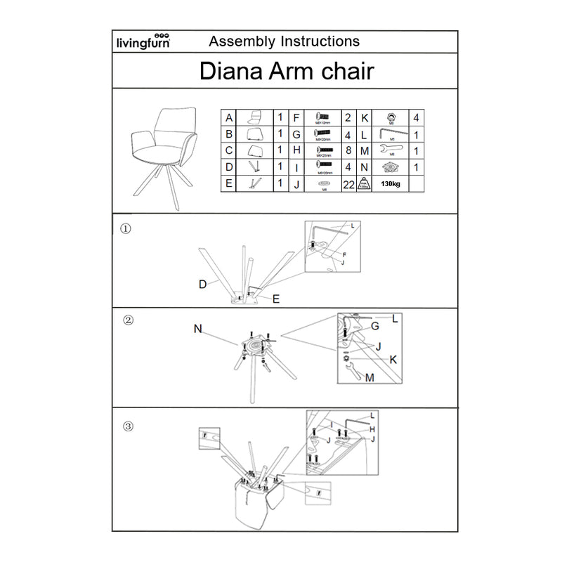 Eetkamerstoel Diana Beige Draaibaar 57 cm-Eetkamerstoelen-Livingfurn