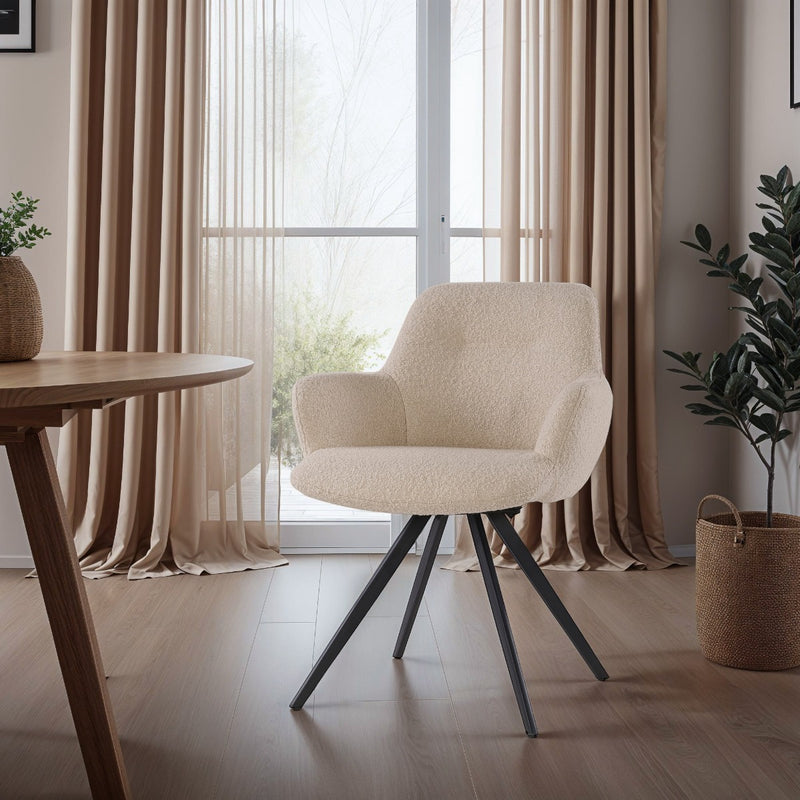 Eetkamerstoel Doreen Bouclé Beige Draaibaar 61 cm 61x65x83 cm-Eetkamerstoelen-Livingfurn