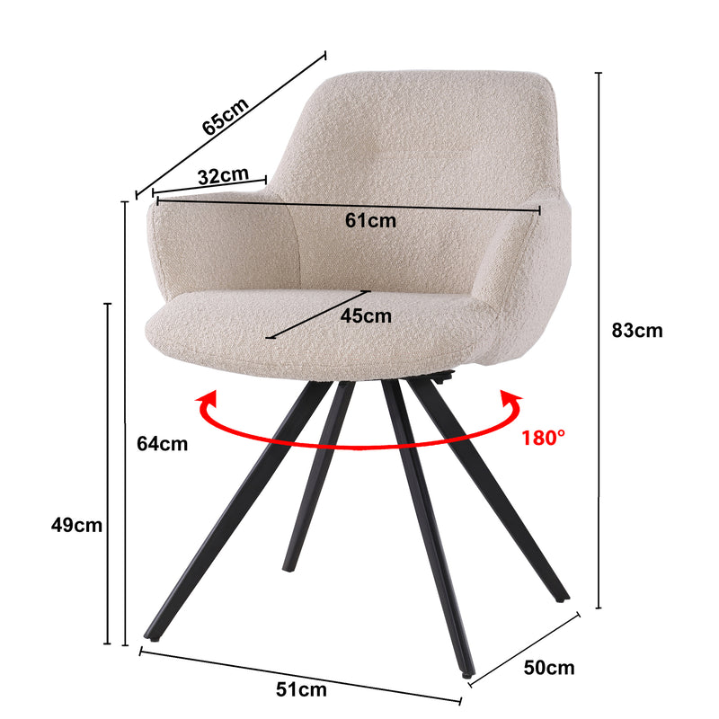 Eetkamerstoel Doreen Bouclé Beige Draaibaar 61 cm 61x65x83 cm-Eetkamerstoelen-Livingfurn