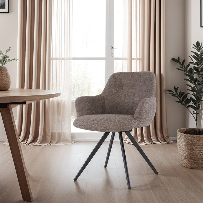 Eetkamerstoel Doreen Bouclé Bruin Draaibaar 61 cm 61x65x83 cm-Eetkamerstoelen-Livingfurn
