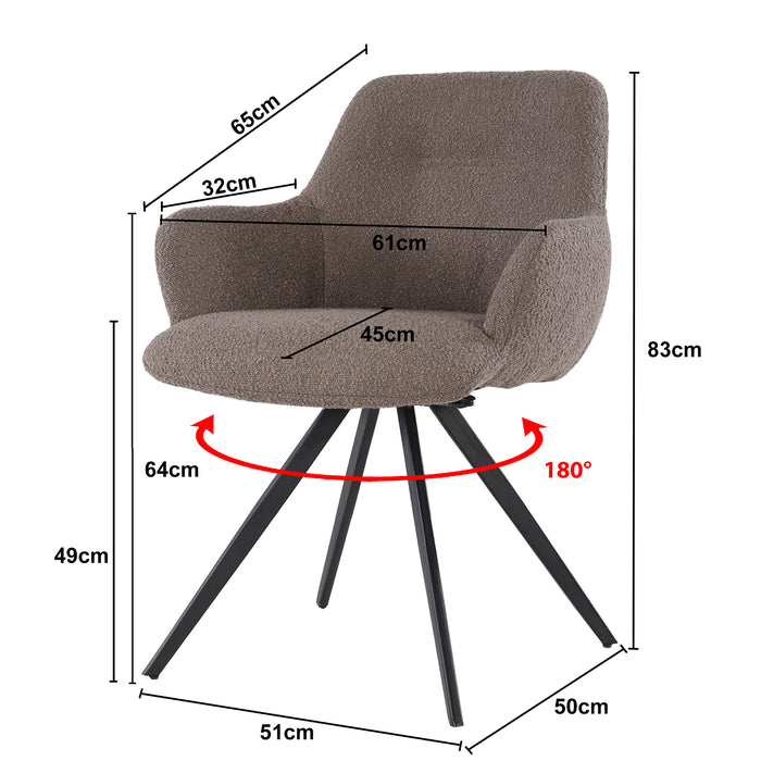 Eetkamerstoel Doreen Bouclé Bruin Draaibaar 61 cm-Eetkamerstoelen-Livingfurn