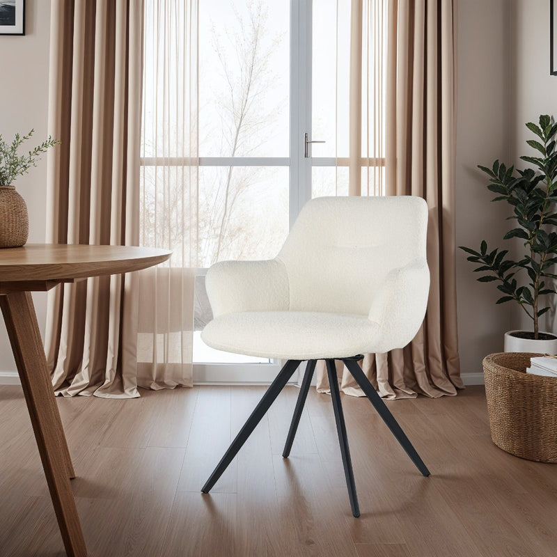 Eetkamerstoel Doreen Bouclé Wit Draaibaar 61 cm 61x65x83 cm-Eetkamerstoelen-Livingfurn