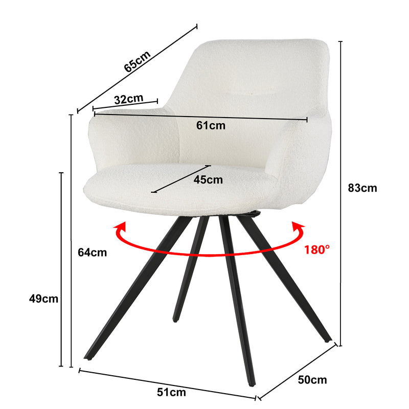 Eetkamerstoel Doreen Bouclé Wit Draaibaar 61 cm 61x65x83 cm-Eetkamerstoelen-Livingfurn