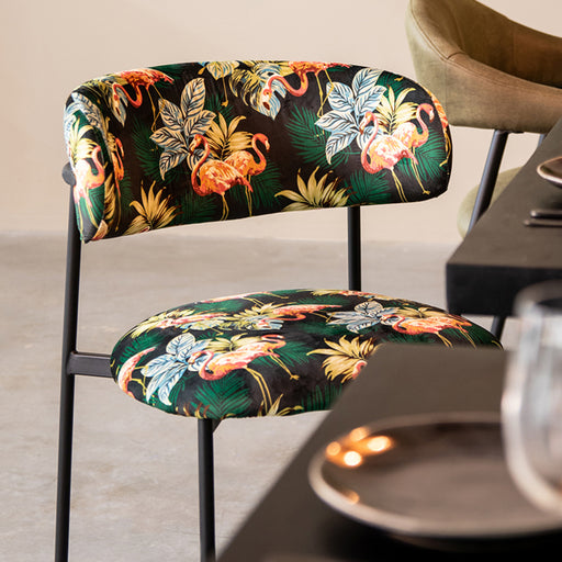 Eetkamerstoel Ferry - Printed Flamingo - Fluweel-Eetkamerstoelen-LABEL51