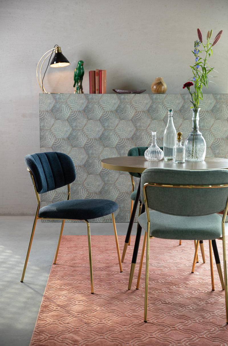 Eetkamerstoel Jolien Goud/dark Nylon en polyester Blauw 56x48 cm-Eetkamerstoelen-Creating Home