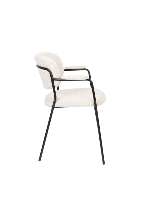Eetkamerstoel Jolien Zwart/bouclã© Stof Wit 56x61 cm-Eetkamerstoelen-Creating Home