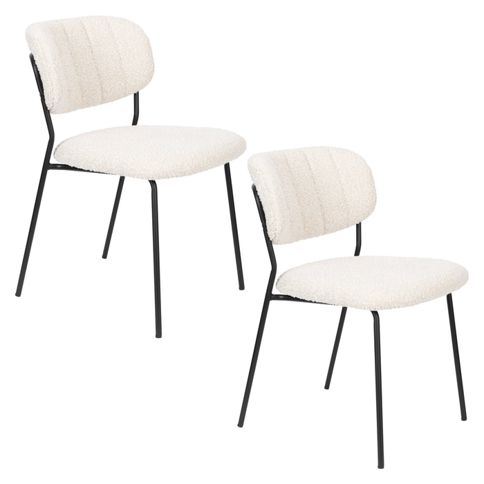 Eetkamerstoel Jolien Zwart/white Bouclã© Stof Wit 56x48 cm
