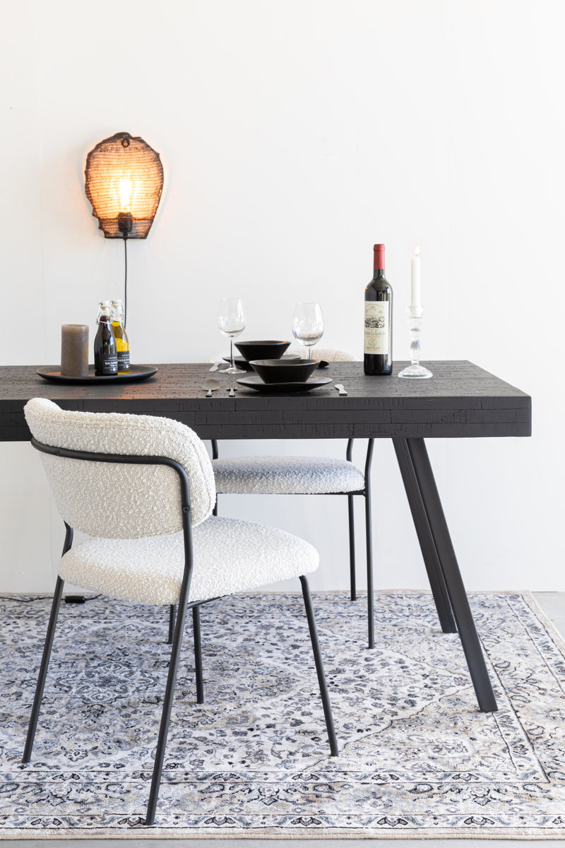 Eetkamerstoel Jolien Zwart/white Bouclã© Stof Wit 56x48 cm-Eetkamerstoelen-Creating Home