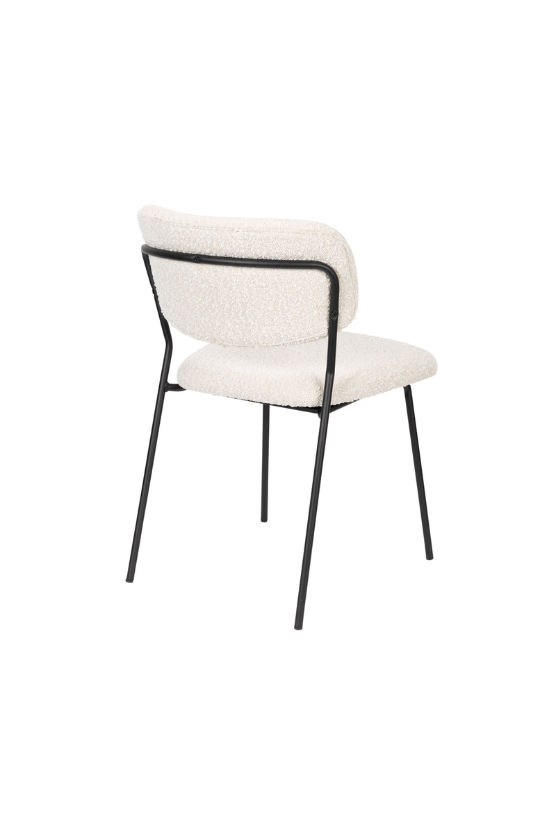 Eetkamerstoel Jolien Zwart/white Bouclã© Stof Wit 56x48 cm-Eetkamerstoelen-Creating Home