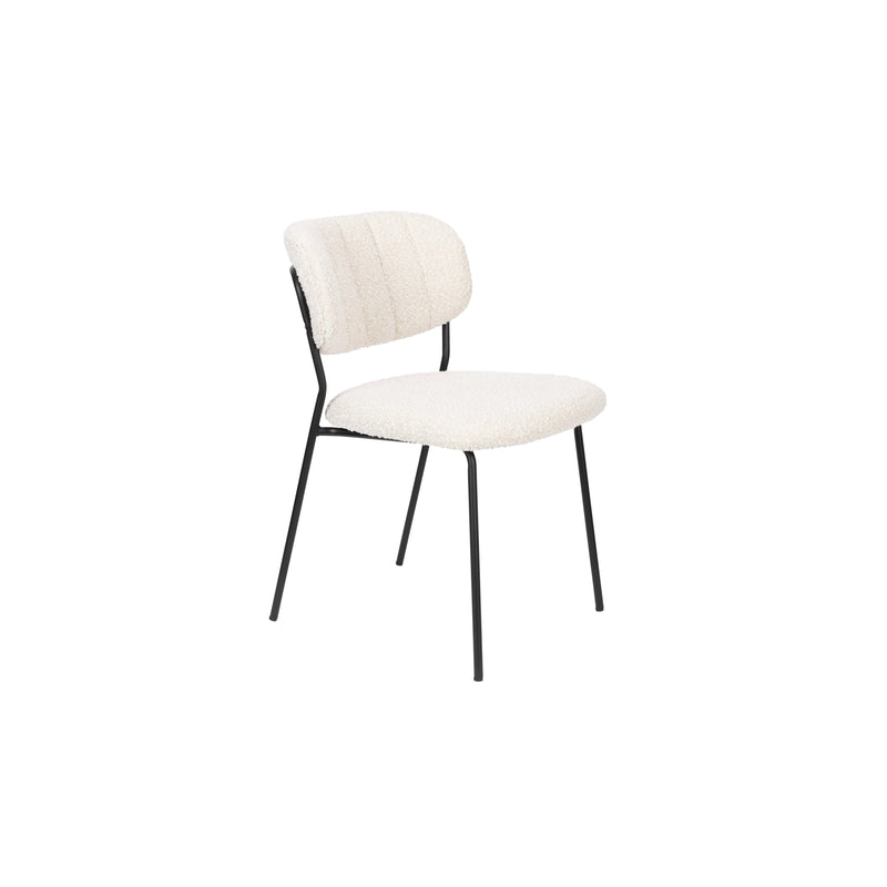 Eetkamerstoel Jolien Zwart/white Bouclã© Stof Wit 56x48 cm-Eetkamerstoelen-Creating Home