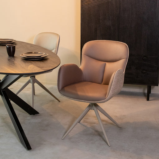 Eetkamerstoel Lasse - Bruin - Microvezel - Taupe Metalen Frame-Eetkamerstoelen-LABEL51