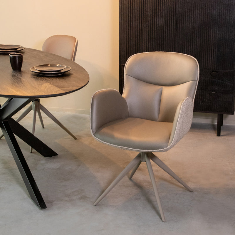 Eetkamerstoel Lasse Forest Microvezel Taupe Metalen Frame-Eetkamerstoelen-LABEL51