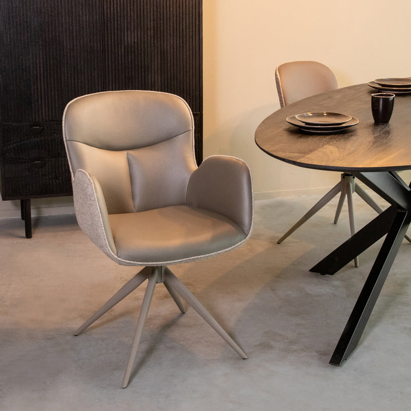 Eetkamerstoel Lasse Forest Microvezel Taupe Metalen Frame-Eetkamerstoelen-LABEL51