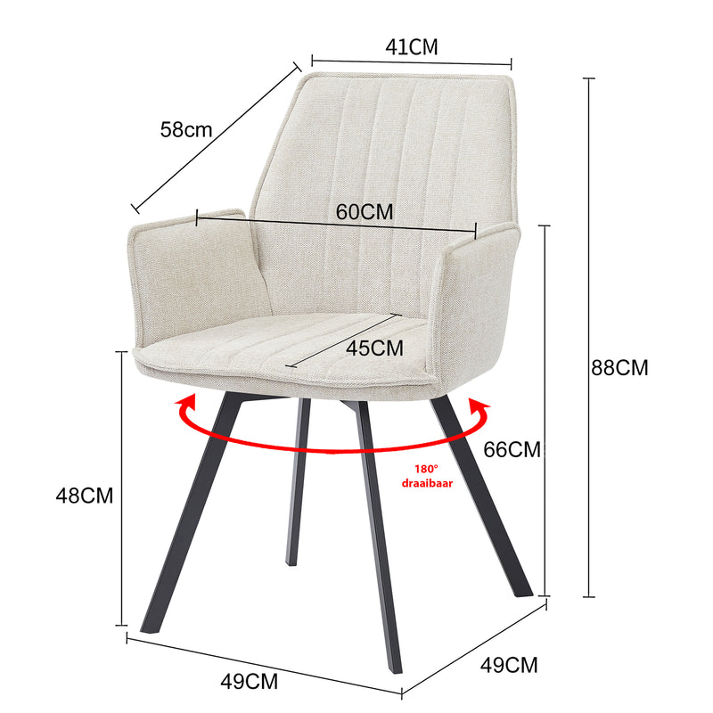 Eetkamerstoel Louise Beige Draaibaar 58 cm-Eetkamerstoelen-Livingfurn