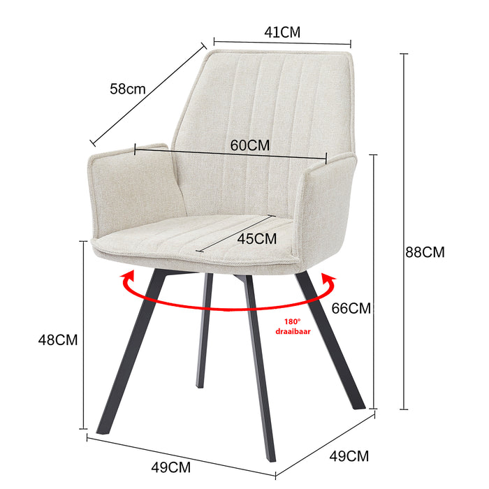 Eetkamerstoel Louise Beige Draaibaar 58 cm-Eetkamerstoelen-Livingfurn