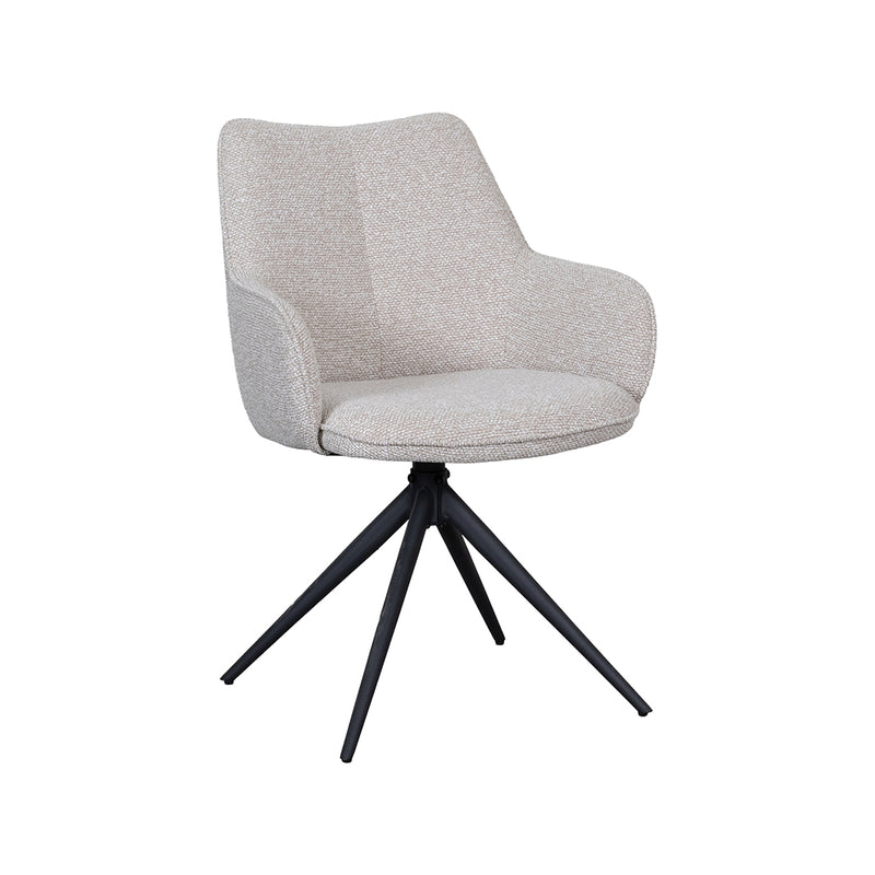 Eetkamerstoel Sawa Bouclé Naturel Draaibaar Zwart Onderstel-Eetkamerstoelen-LABEL51