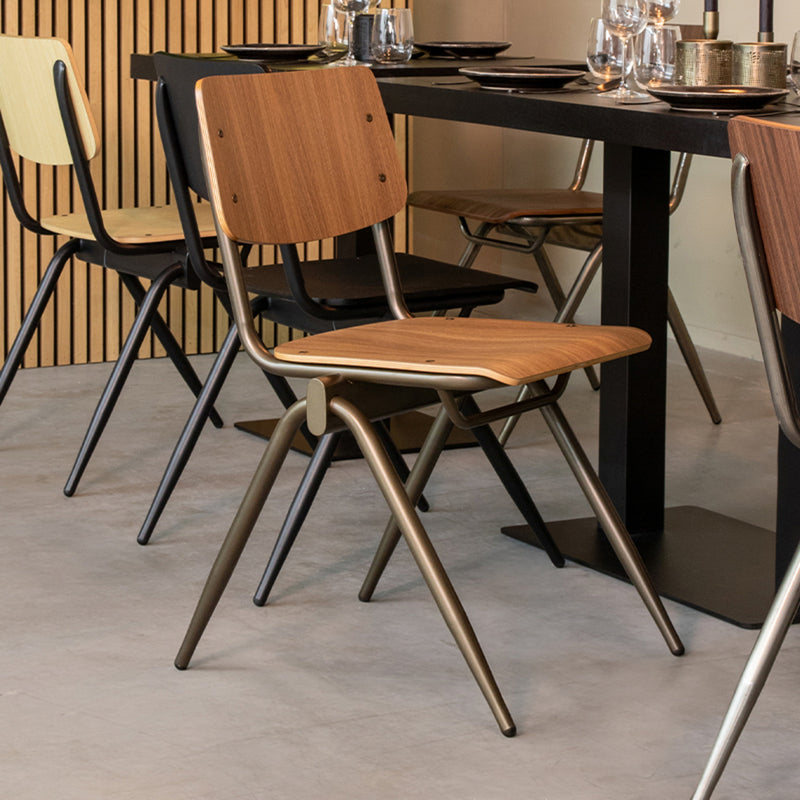 Eetkamerstoel Solid Walnoot Hout Goud Metalen Frame 49x55x81 cm-Eetkamerstoelen-LABEL51