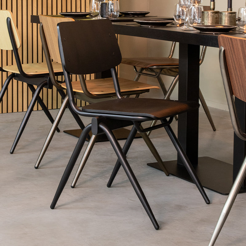 Eetkamerstoel Solid Zwart Hout Zwart Metalen Frame 49x55x81 cm-Eetkamerstoelen-LABEL51