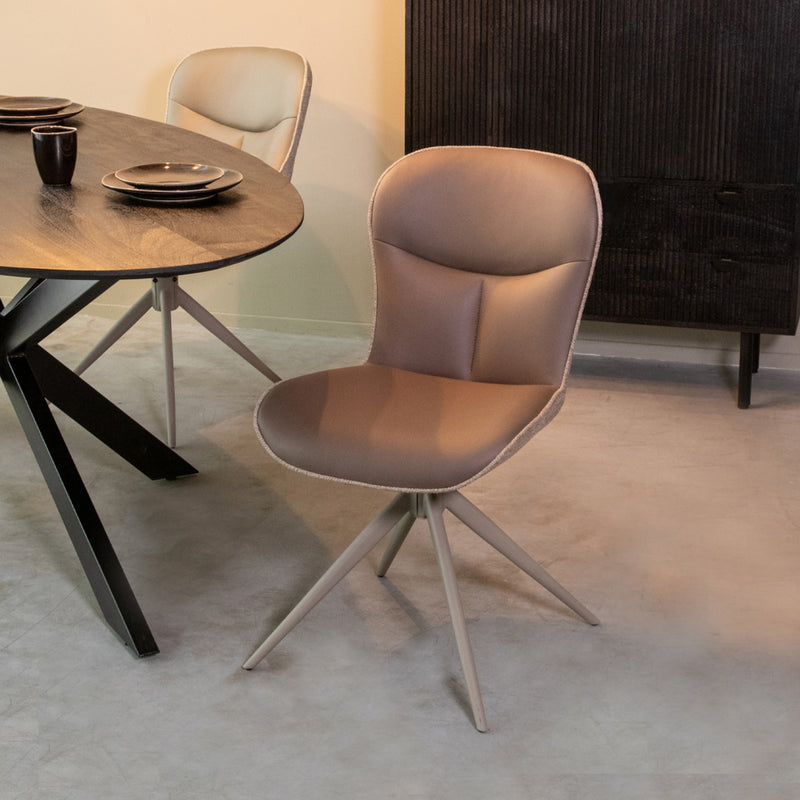 Eetkamerstoel Thorben Bruin Microvezel Taupe Metalen Frame-Eetkamerstoelen-LABEL51